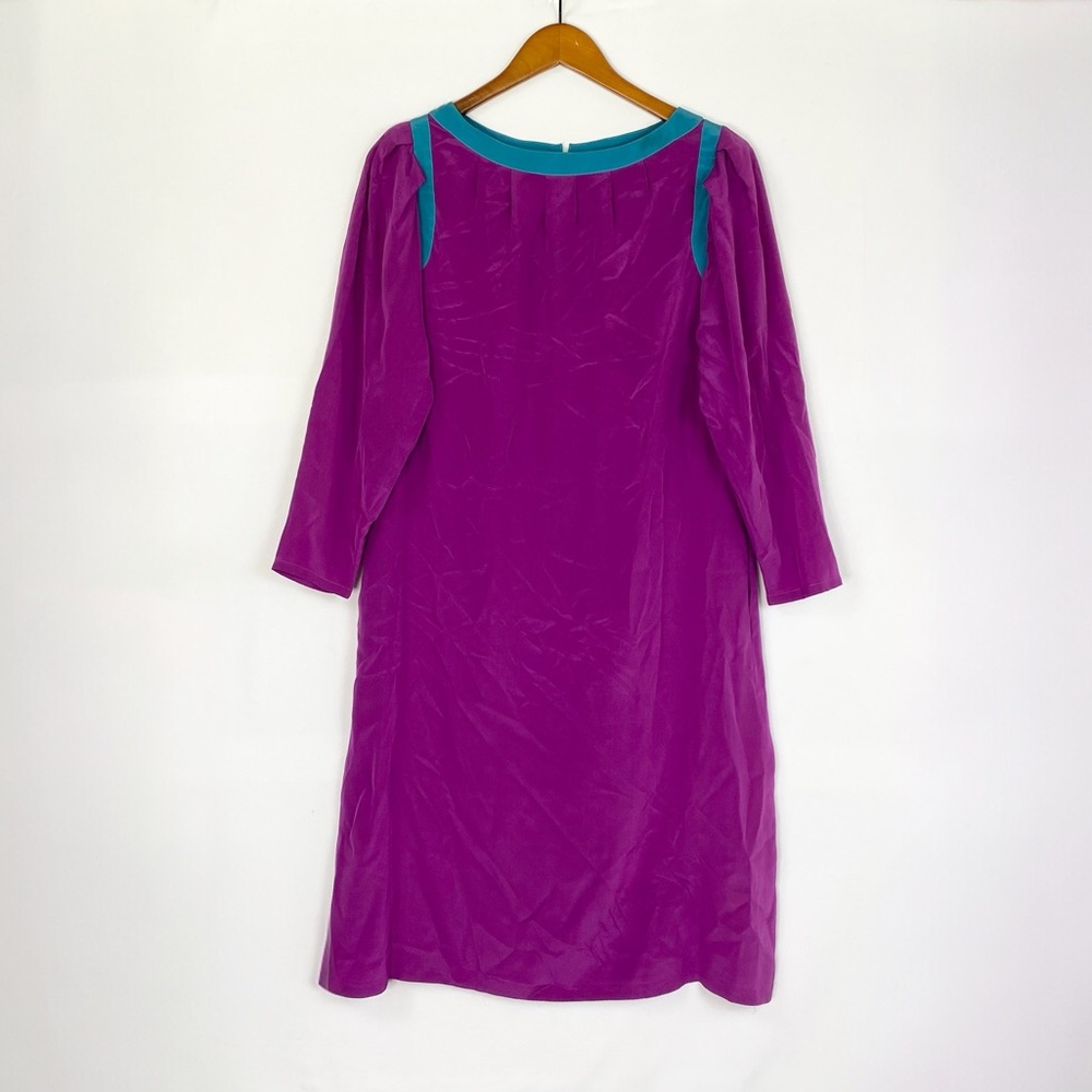 Vintage Flora Kung Silk Tunic Dress Midi Purple Long Sleeve Size 4‎